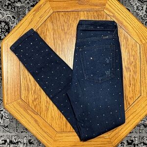 *MARCIANO* Dark Blue Mid Rise Skinny Diamanté Jeans w/ Studded Detail NWT Sz 26